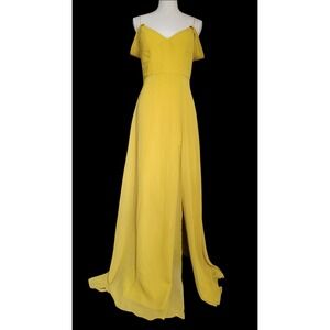 Jenny Yoo Priya Off‎ Shoulder High Slit Bridesmaid Gown Maxi Dress Yellow Size 6